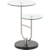 Trombone Side Table in Black Marble, Nickel & Tempered Glass